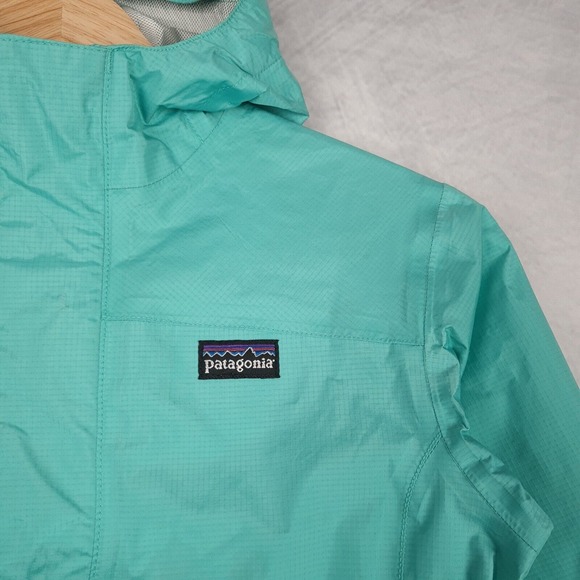 Patagonia Torrentshell Rain Coat Jacket Girls Small 8 Blue H2no Hooded - Picture 4 of 16